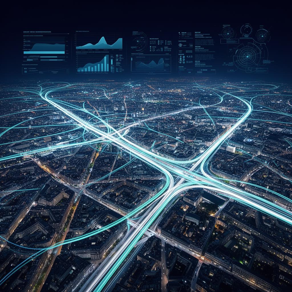 Urban mobility network visualised from space with luminous traffic flows