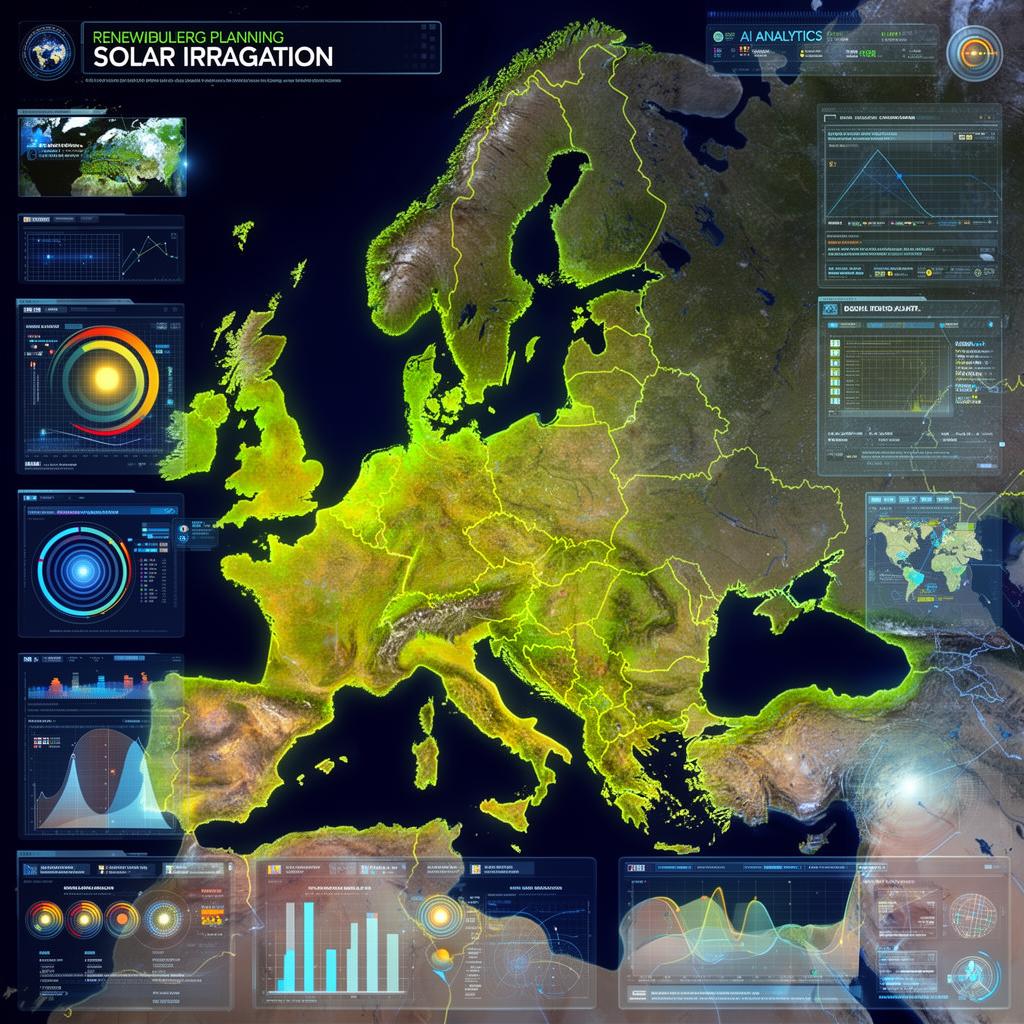 Satellite mapping of solar irradiance with AI analysis for photovoltaic planning